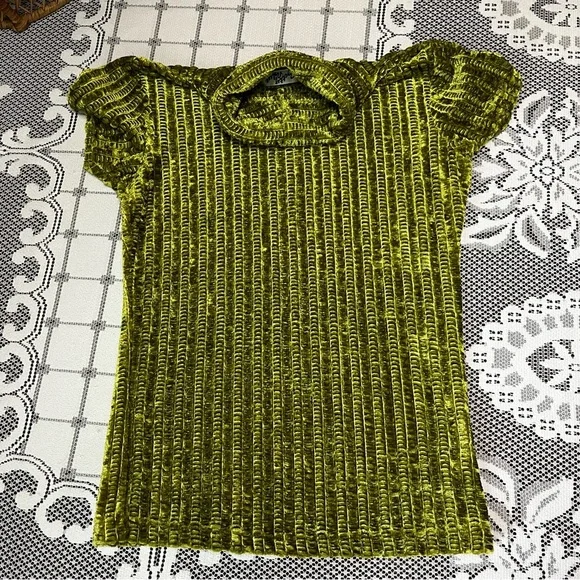 VINTAGE Betty Blue Green Crushed Velvet Ribbed Turtle Neck Top size medium - Picture 3 of 6